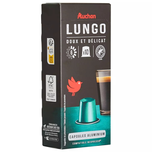 Auchan 10 capsules de café Lungo doux & délicat 52g