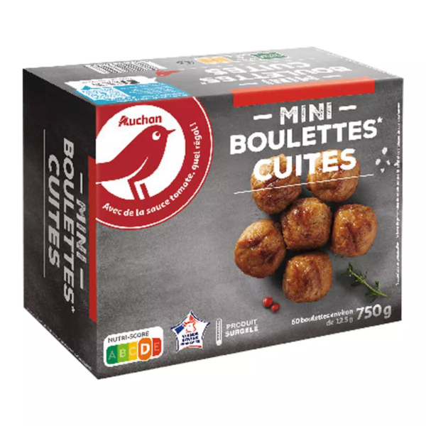 AUCHAN Mini boulettes de bœuf cuites 6 portions 750g