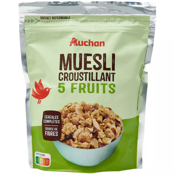 AUCHAN MUESLI CROUSTILLANT 5 FRUITS 450G