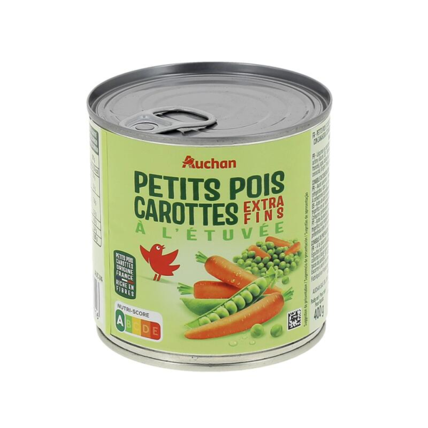 AUCHAN Petits pois carottes à l'étuvée extra-fins 265g