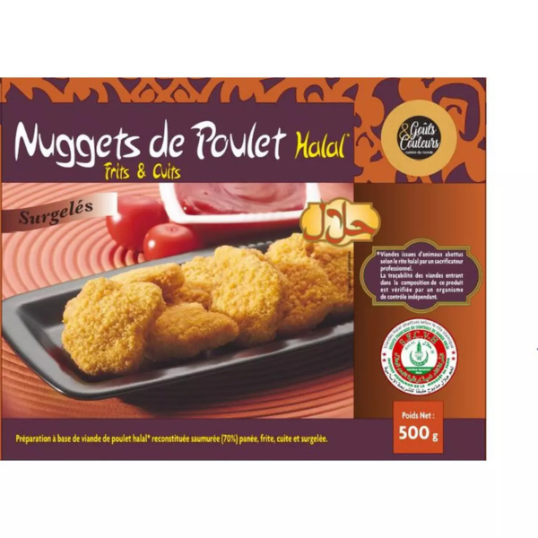 Nuggets poulet halal frits et cuits surgelés 500g