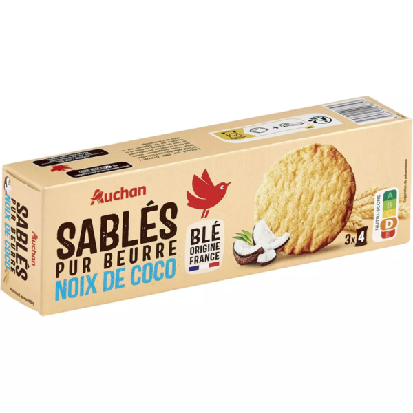 Auchan Biscuits Sablés pur Beurre au noix de coco 115G