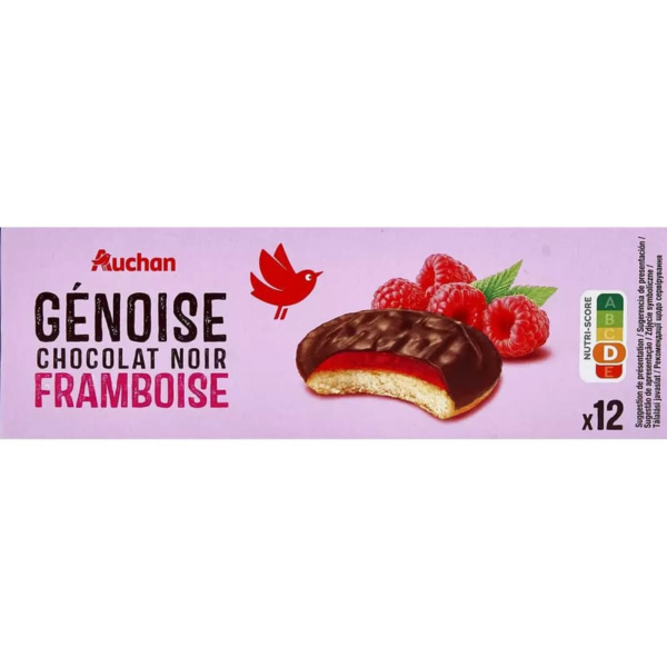 Auchan Génoises nappés à la framboise, au cassis et chocolat blanc saveur frambo