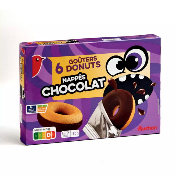 AUCHAN Goûter donuts nappés chocolat 6 gâteaux 180g