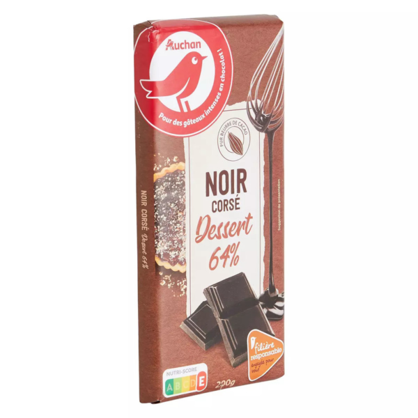 Auchan tablette chocolat dessert noir corsé 64% 200 g